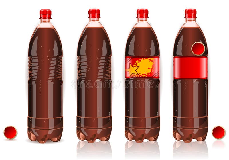 Vier Plastikflaschen Kolabaum mit Kennsätzen