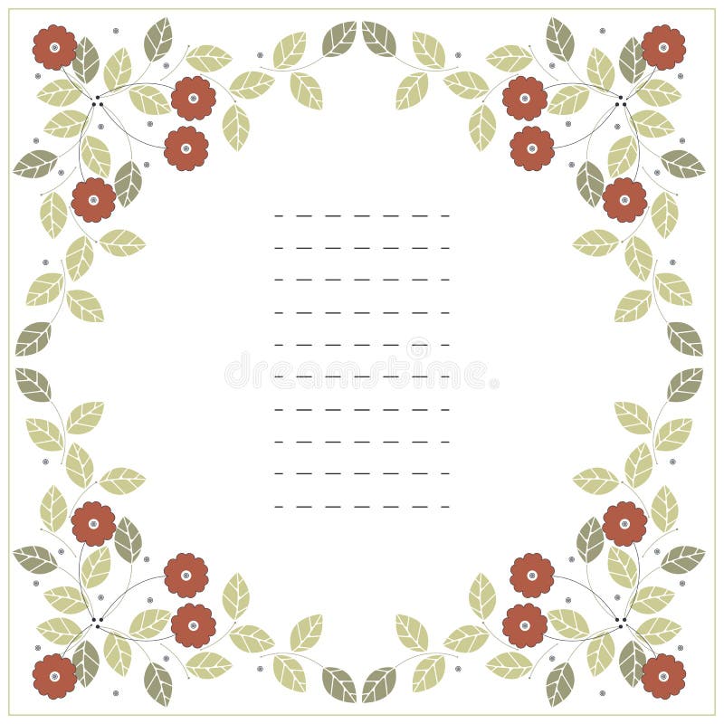 Vierkant kader met rode bloemen en groene bladeren op wit royalty-vrije illustratie Vierkant kader met rode bloemen en groene bladeren op wit royalty-vrije illustratie