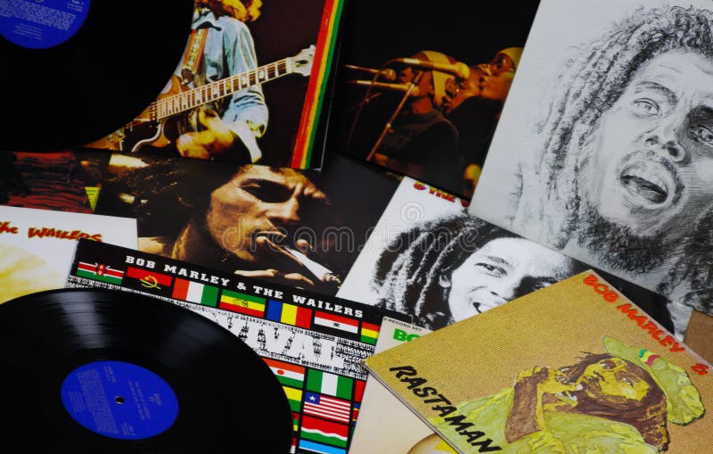 VIERSEN, GERMANY - MAY 1. 2019: View on Bob Marley vinyl record collection