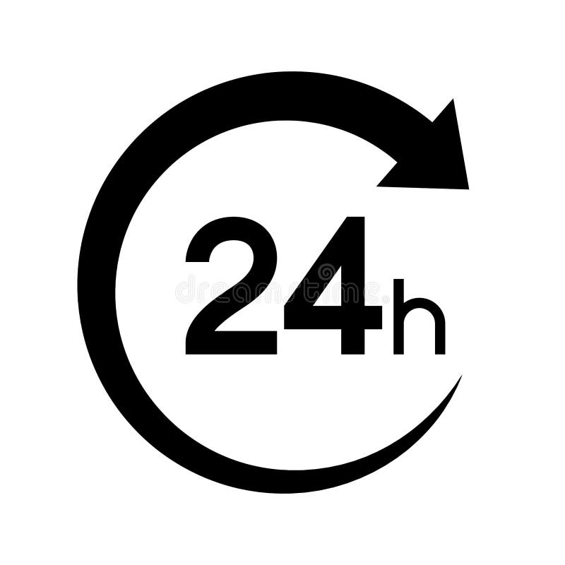 Vierundzwanzig Stunden mit Pfeil-Loop-Symbol 24 Stunden zyklisches Zeichen geöffnet Auftragsausführung oder Lieferung den ganzen T vektor abbildung