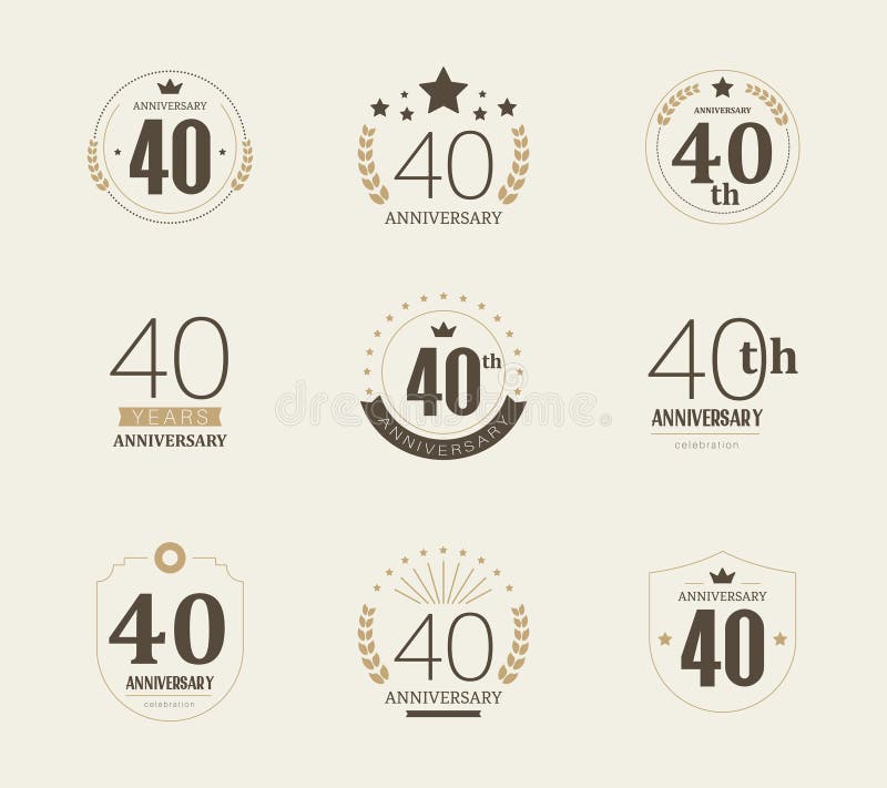 Forty years anniversary celebration logotype. 40th anniversary logo set. Vector. Forty years anniversary celebration logotype. 40th anniversary logo set. Vector.