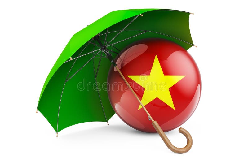Vietnam Flag Under Umbrella. Protection and Security of Vietnamese Concept, 3D Rendering Stock