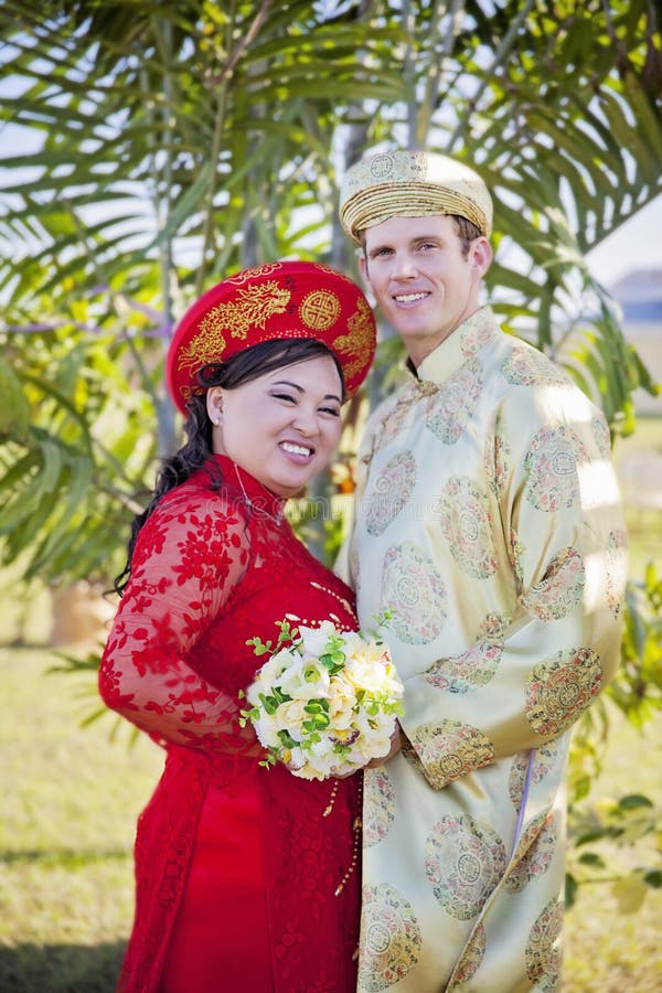 Vietnamese American Wedding Couple Stock Photo Image of