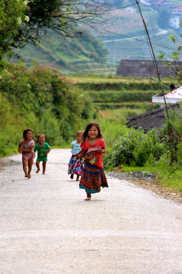 Vietnamese Children Running with Joy Editorial Stock Image Image of