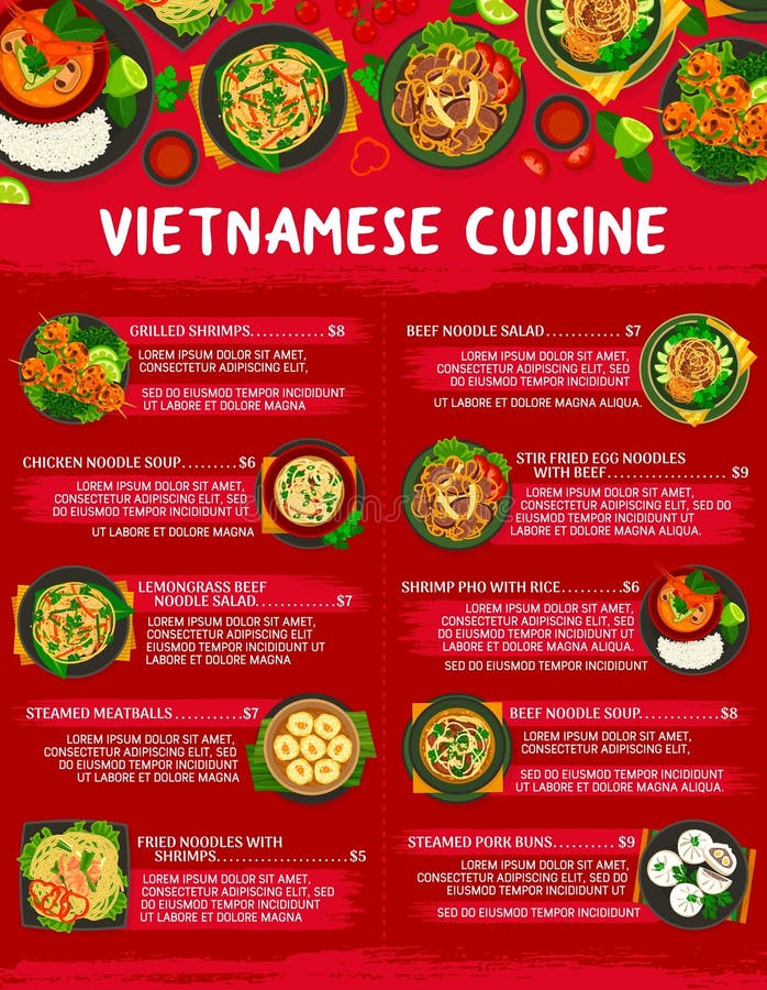 Vietnamese Cuisine Menu Template, Food of Vietnam Stock Vector ...