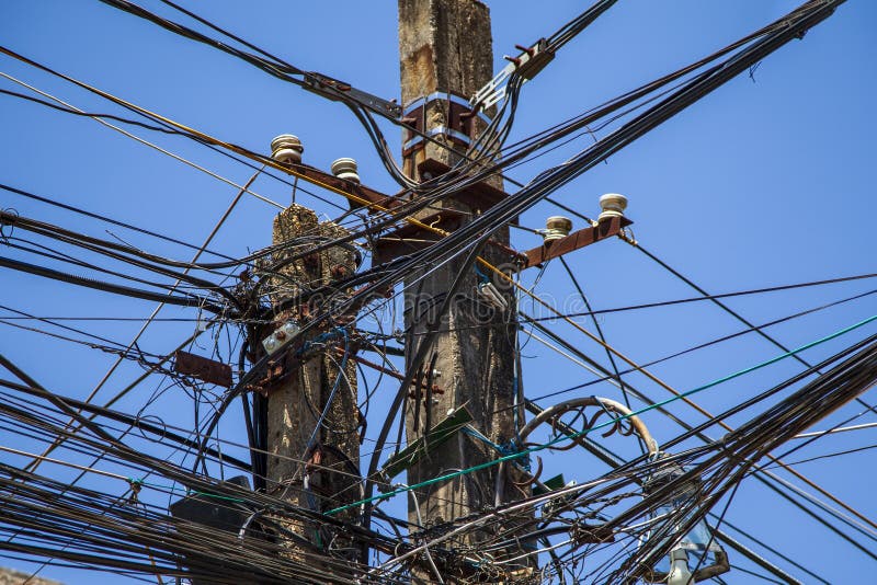 Vietnamese Electrical Networks. Electrical Wires on Poles in Hanoi
