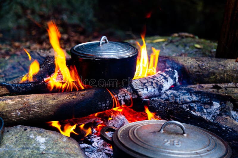 Large Metal Pots Cooking On Open Wood Fire Stock Photo - Download Image Now  - Asian Culture, Boiled, Burning - iStock