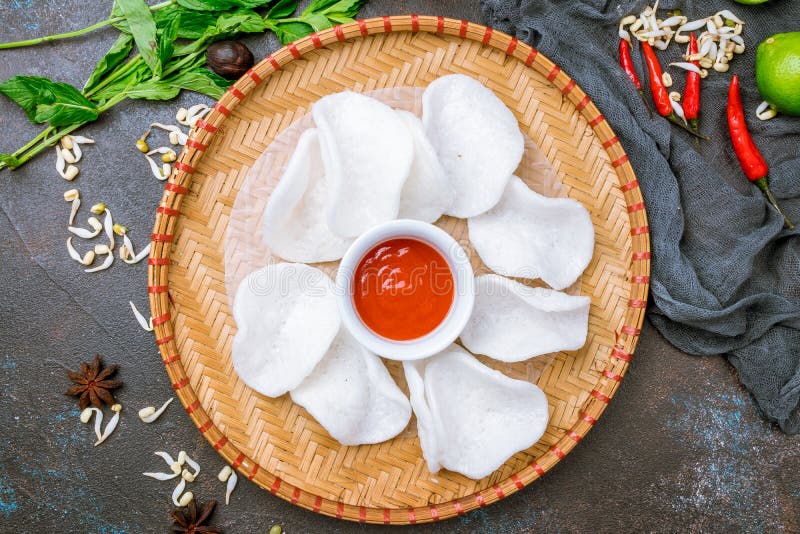 Vietnamese Shrimp Chips with Sauce Close Up Stock Image Image of