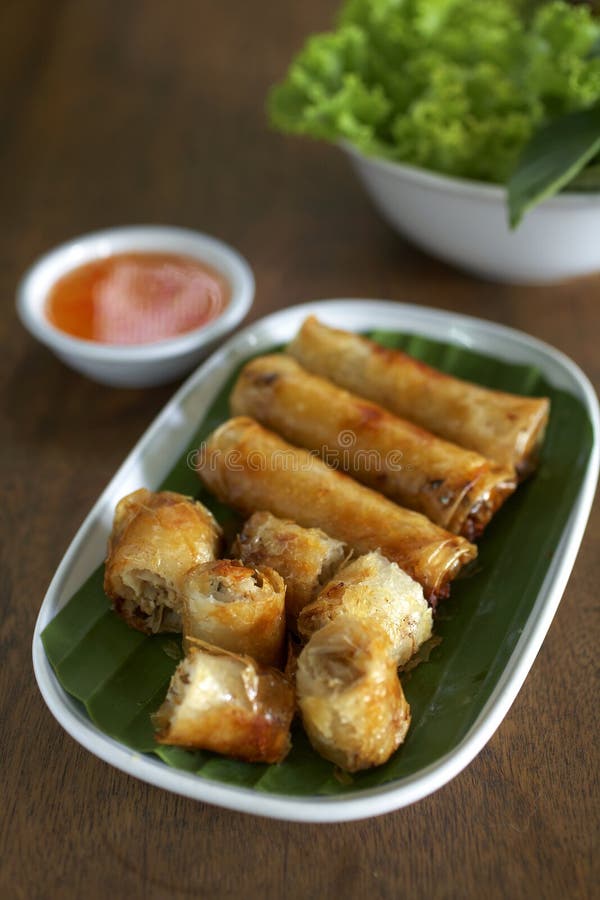 Vietnamese Spring Roll and Chili Sauce Stock Image Image of food