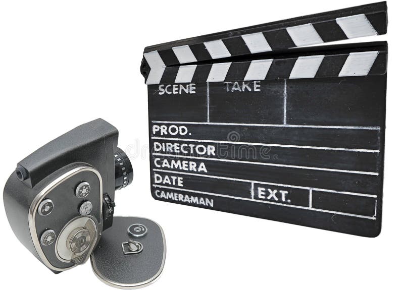Vieux appareil-photo de film et clapperboard images libres de droits Vieux appareil-photo de film et clapperboard images libres de droits