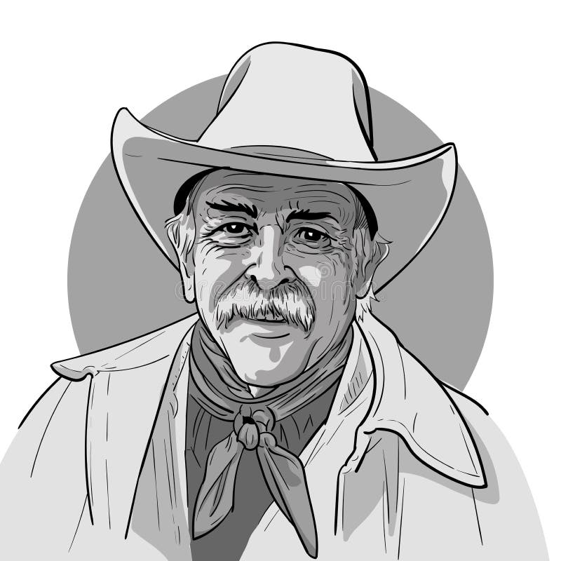 Vieux Cowboy Avec Un Chapeau Portrait Vecteur De Dessin De Vieux Cowboy Avec Un Chapeau Portrait Vecteur De Dessin De