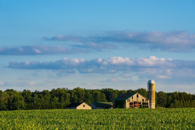 Vieux grange et silo au coucher du soleil images stock Vieux grange et silo au coucher du soleil images stock