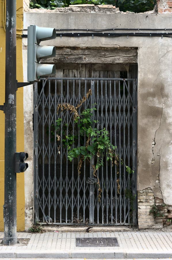 Vieux portail de maison avec la végétation sortant des portes photos libres de droits Vieux portail de maison avec la végétation sortant des portes photos libres de droits