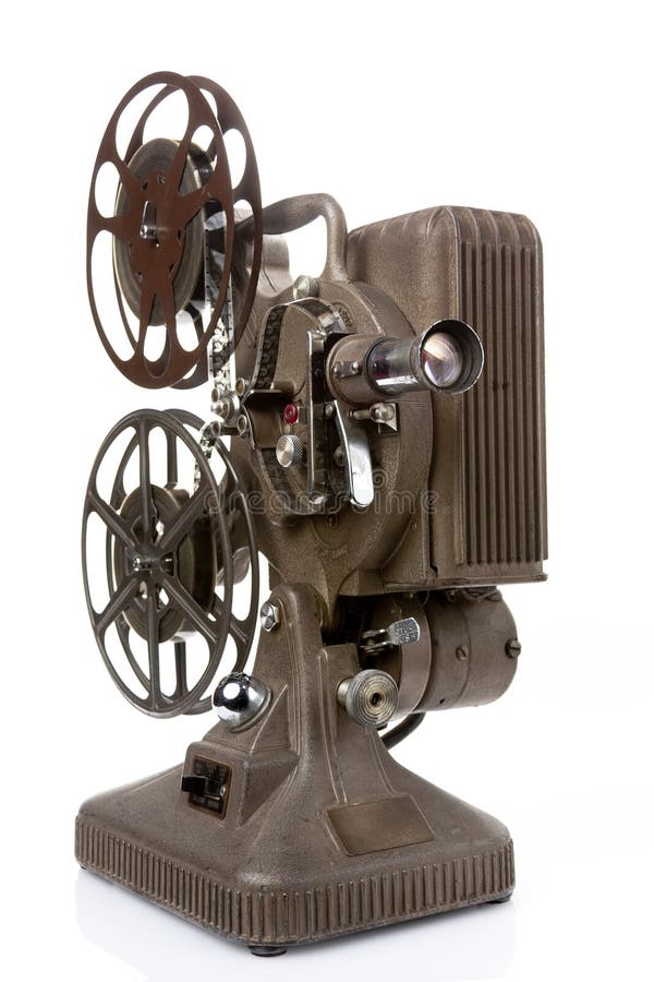 Vieux projecteur de film d'isolement sur le blanc photos stock Vieux projecteur de film d'isolement sur le blanc photos stock