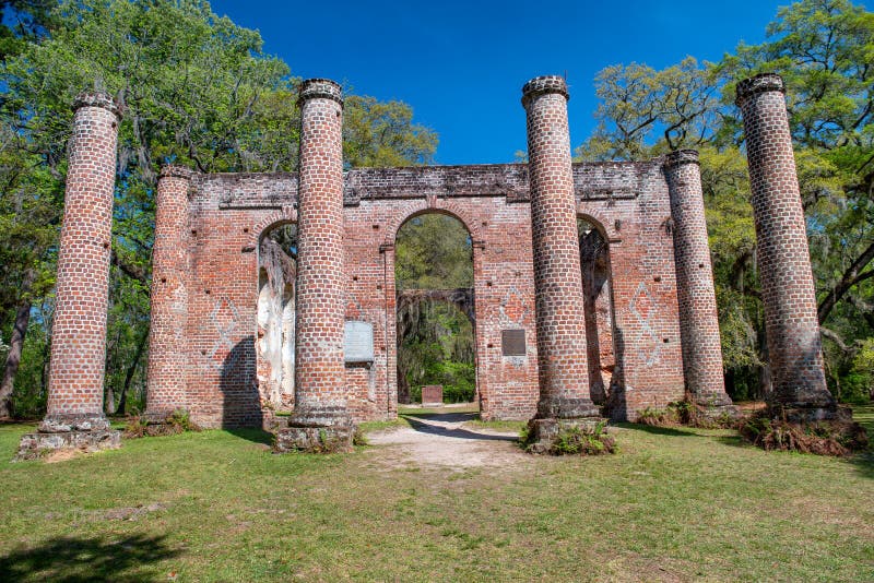 Vieux Sheldon Church Ruins, la Caroline du Sud image libre de droits Vieux Sheldon Church Ruins, la Caroline du Sud image libre de droits