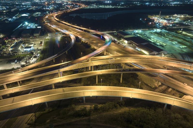 View from Above of American Big Freeway Intersection in Tampa, Florida ...