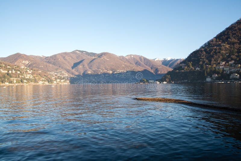 View above big beautiful lake, Como lake, Italy. stock photo View above big beautiful lake, Como lake, Italy. stock photo