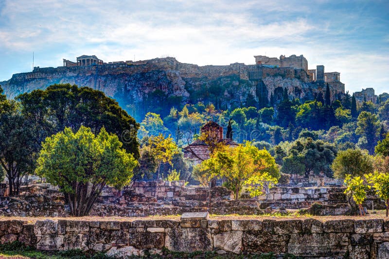 View on Acropolis from ancient agora, Athens, Greece. royalty free stock photography View on Acropolis from ancient agora, Athens, Greece. royalty free stock photography