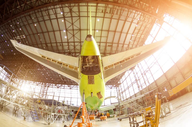 The Auxiliary Power Unit APU Of The Airplane Light On, Night. Stock