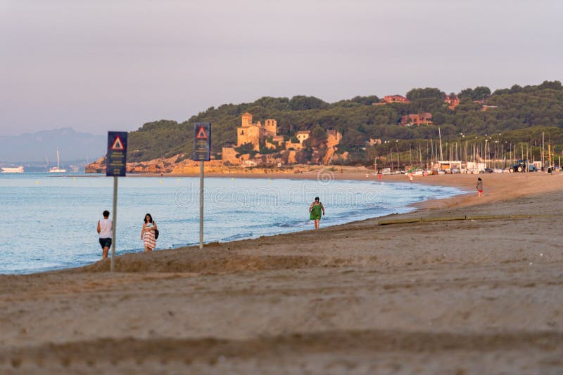 View of Altafulla, Tarragona, Spain. Beach in Summer on the Sunset