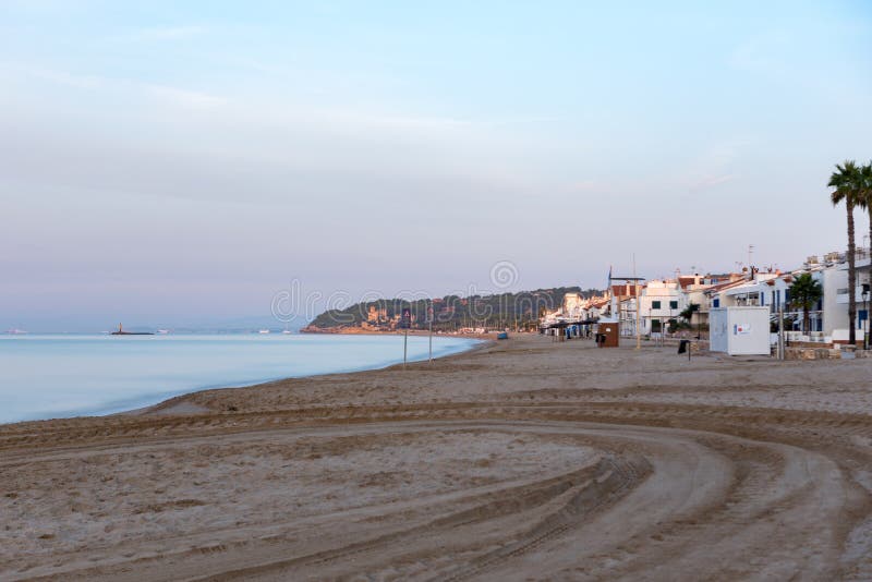 View of Altafulla, Tarragona, Spain. Beach in Summer on the Sunset