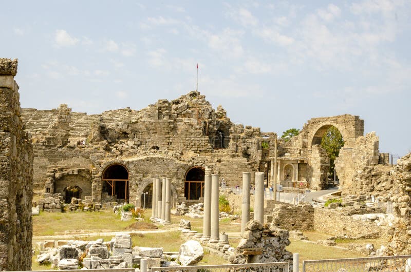 Old City Ancient Ruins in Side Turkey Stock Photo - View Ancient City SiDe Turkey Hot Summer Day You Can Enjoy Stunning Historic Center OlD Ruins 175484264