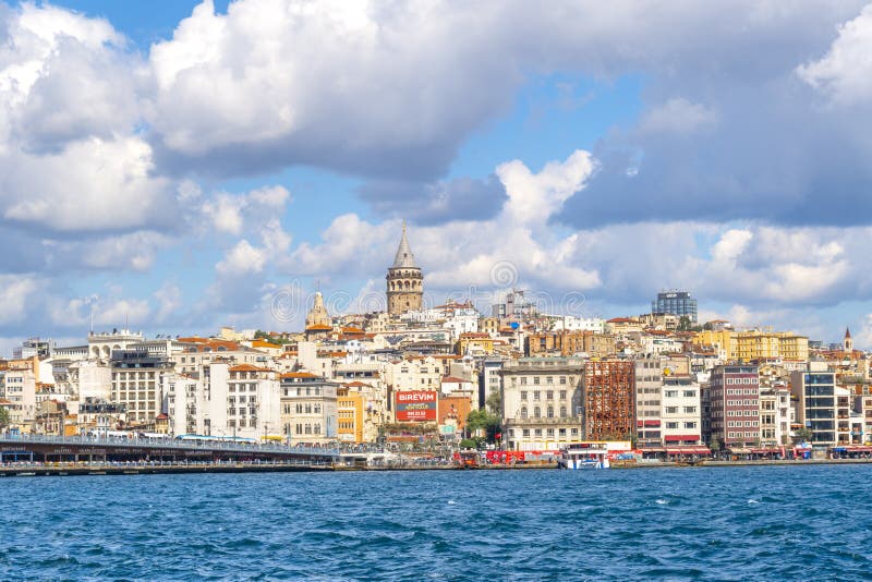 A view of the ancient Galata Tower, the Galata Bridge, the Bosphorus river and skyline of Istanbul, Turkey at the Golden Horn stock photo A view of the ancient Galata Tower, the Galata Bridge, the Bosphorus river and skyline of Istanbul, Turkey at the Golden Horn stock photo