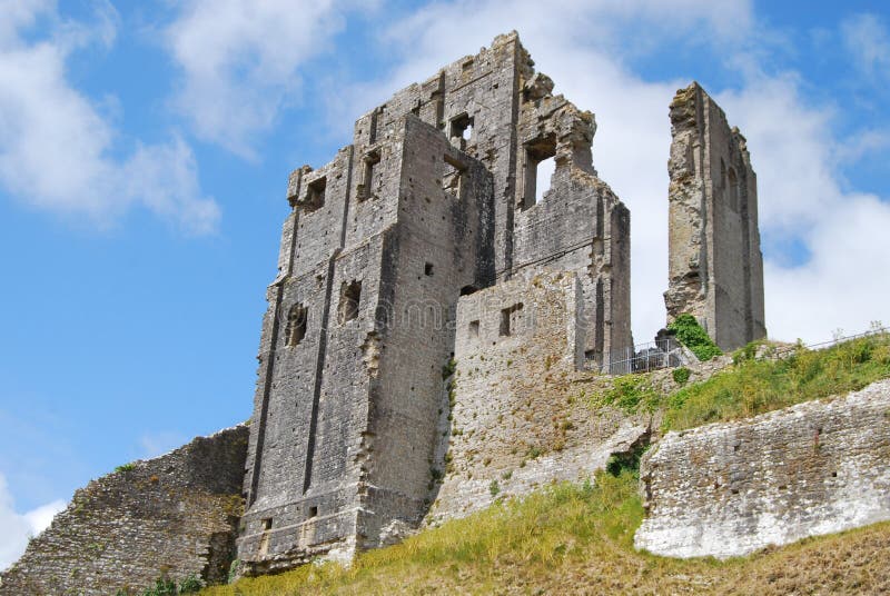 View of ancient keep at Corfe Castle, Dorset