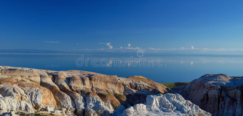 View of the ancient open deposits of multi-colored clays Shekelmes tract in Kazakhstan