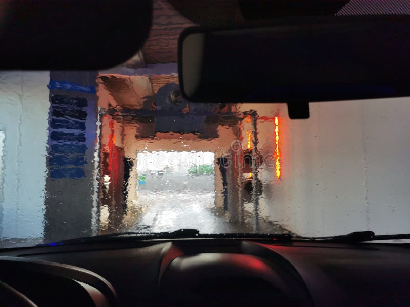 View of an Automatic Car Wash from Inside a Car Stock Image Image of