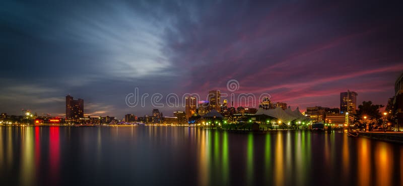 Baltimore Inner Harbor Skyline - Night sky