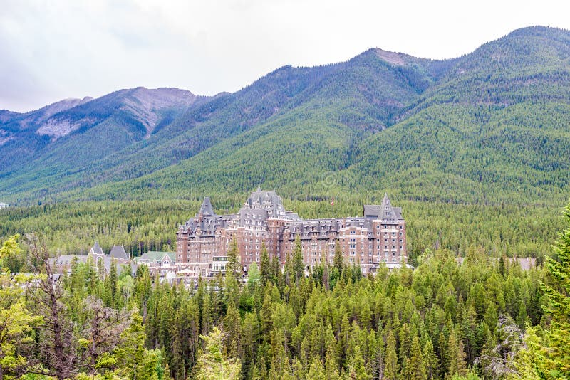 View of the Banff Springs Hotel Building in Canadians Rocky Mountains ...