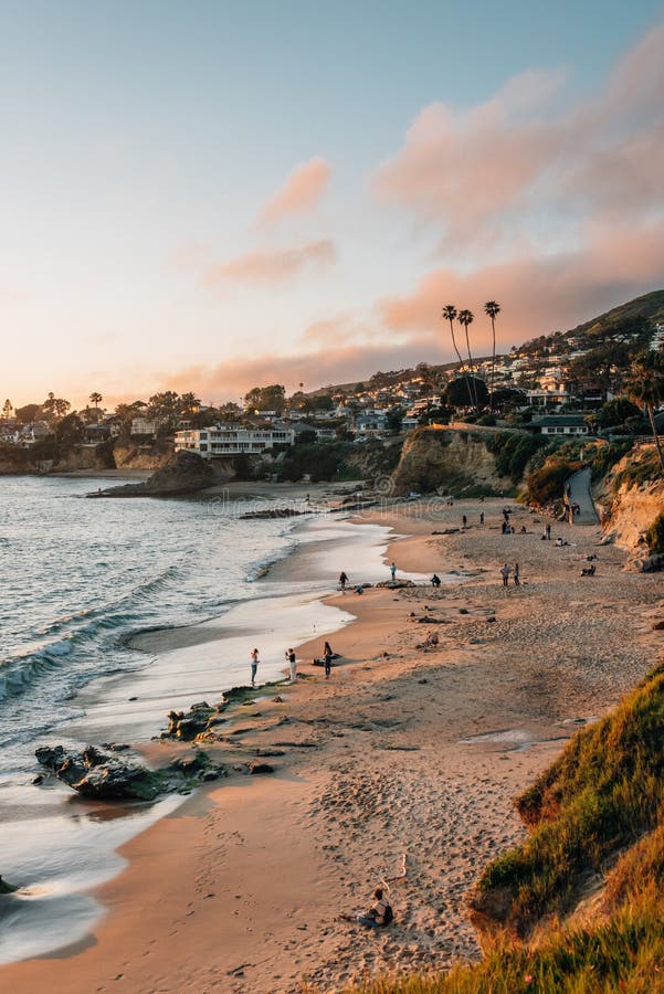 View of Beach and Cliffs at Sunset, in Laguna Beach, Orange County