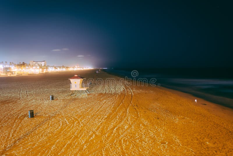 View of the Beach at Night, in Huntington Beach Stock Photo Image of