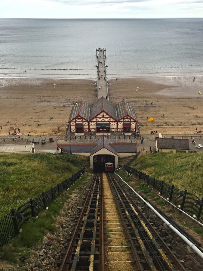 SaltburnbytheSea Funicular Railway and Huts Stock Image Image of