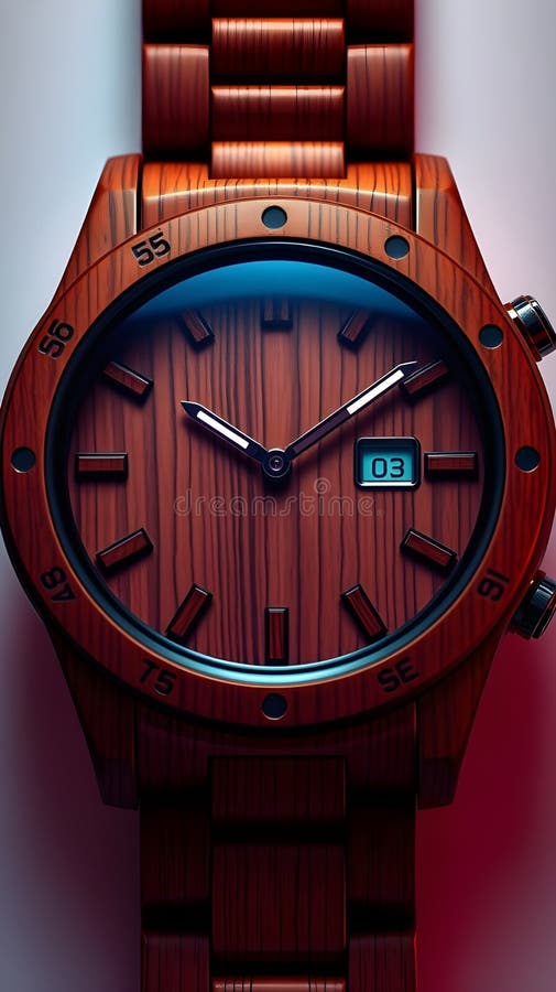 A beautifully crafted wooden watch stock illustration