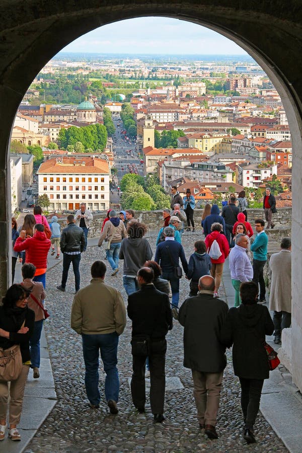 View of Bergamo Lower town from Saint Giacomo Gate, Italy stock photos View of Bergamo Lower town from Saint Giacomo Gate, Italy stock photos