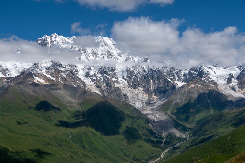 View on Bezengi wall in Greater Caucasus, Upper Svaneti, Georgia