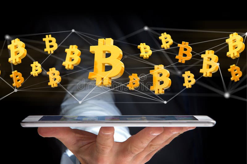 Bitcoin Sign Flying Around A Network Connection - 3d Render Stock Image ...