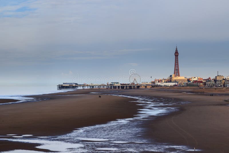 Blackpool with Tide Going Out Stock Photo - Image of carousel, pier ...