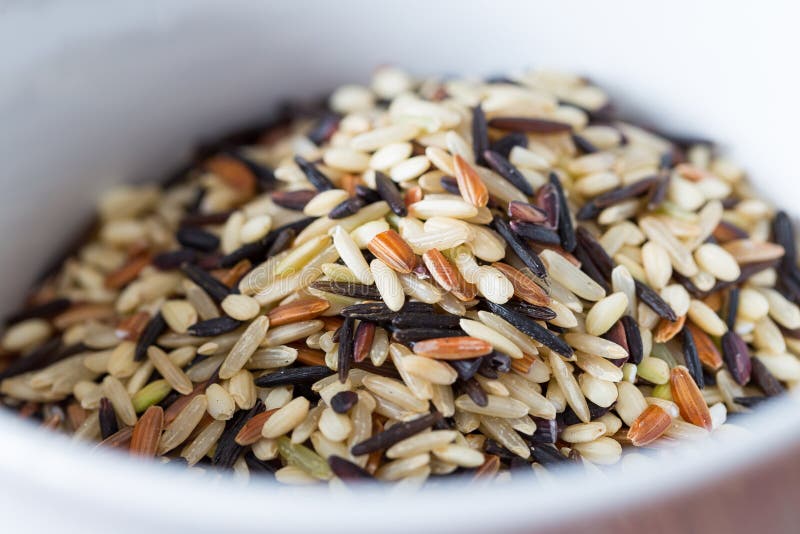 View of Blend of Different Raw Wild, Whole and Long Grain Rices in