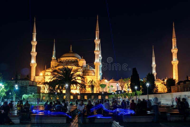 View of the Blue Mosque at night in Istanbul, Turkey. View of the Blue Mosque (Sultanahmet Camii) at night in Istanbul, Turkey stock images View of the Blue Mosque at night in Istanbul, Turkey. View of the Blue Mosque (Sultanahmet Camii) at night in Istanbul, Turkey stock images
