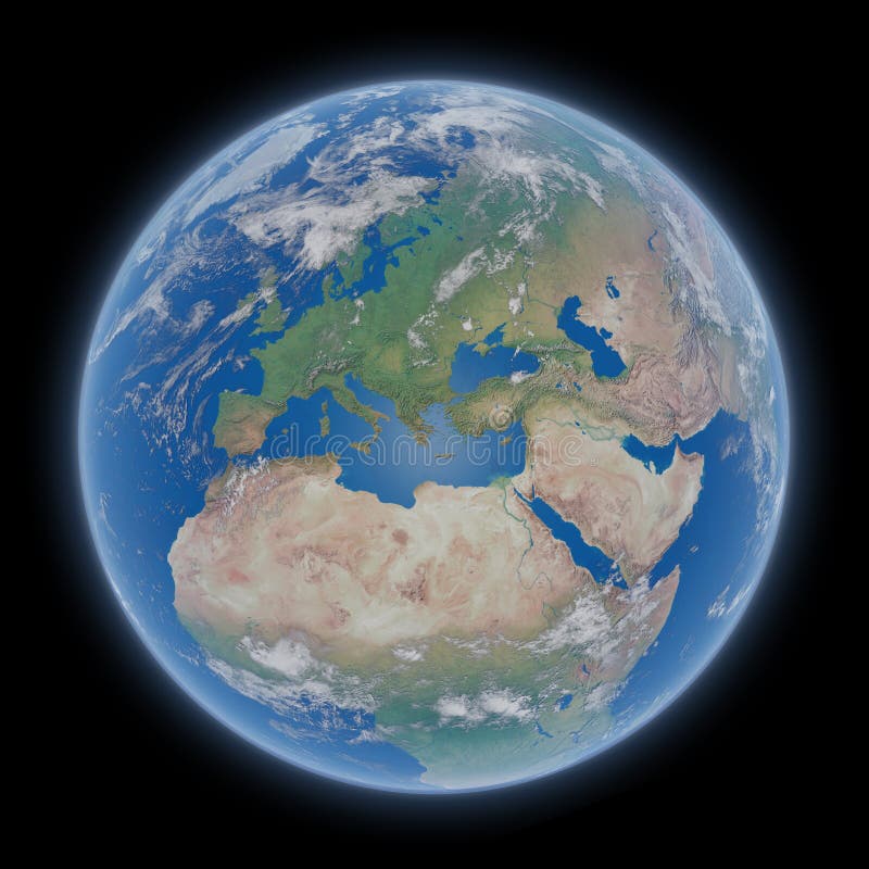View of blue planet Earth in space 3D rendering elements of this royalty free illustration View of blue planet Earth in space 3D rendering elements of this royalty free illustration