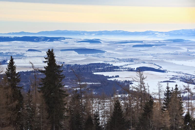 View of a blue plateau from a ski and hiking Hrebienok resort.