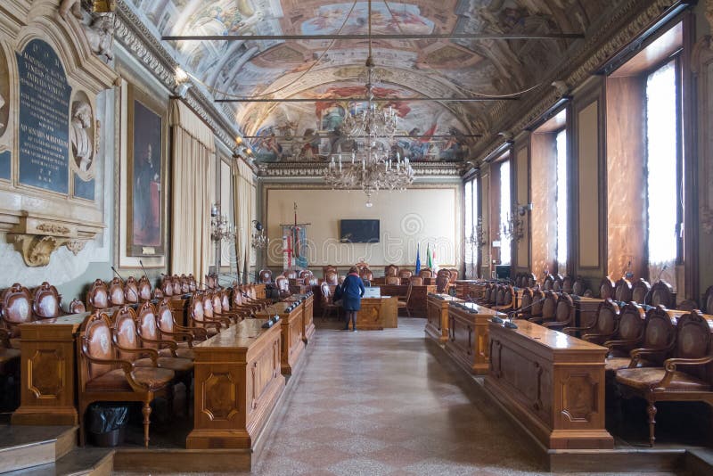 View of Bologna City Council Chamber inside a Town Hall of Bologna