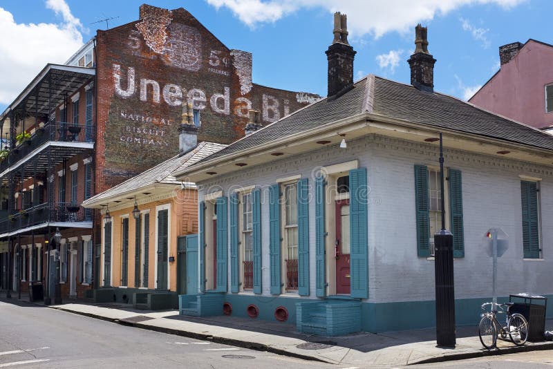 View of the Bourbon Street in the French Quarter in the city of New Orleans stock photo View of the Bourbon Street in the French Quarter in the city of New Orleans stock photo