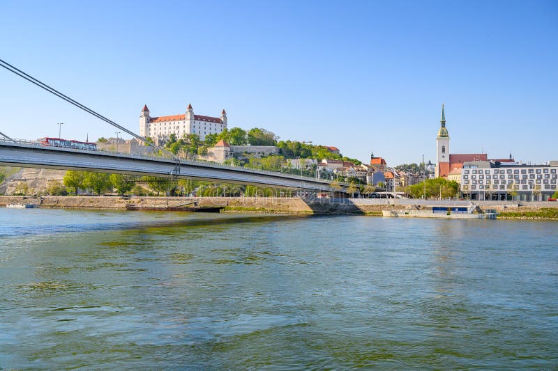 View of Bratislava castle on other bank of Danube river Bratislava, Slovakia