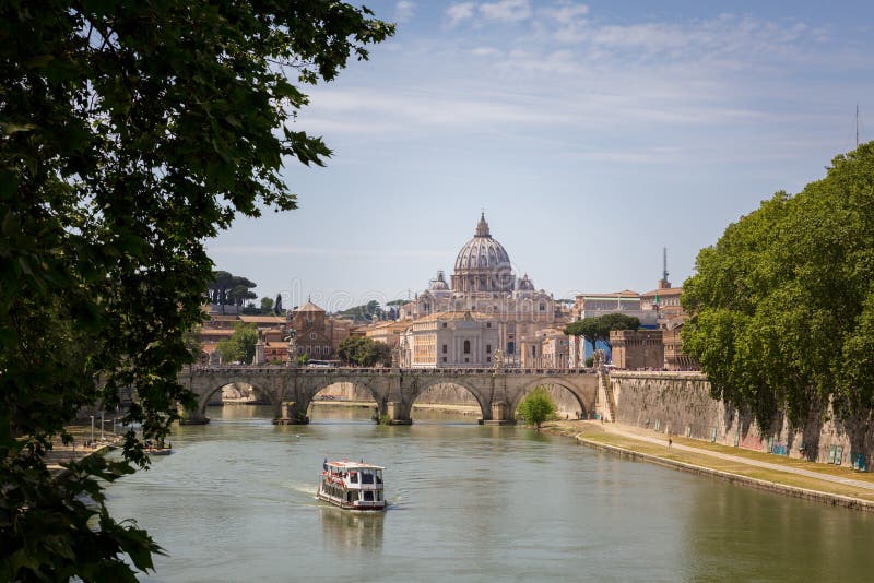 View on a Bridge and a Boat in Rome Stock Photo Image of structure