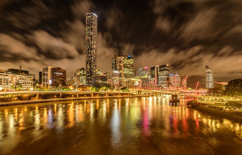 View of Brisbane over the river at sundown, Australia stock images