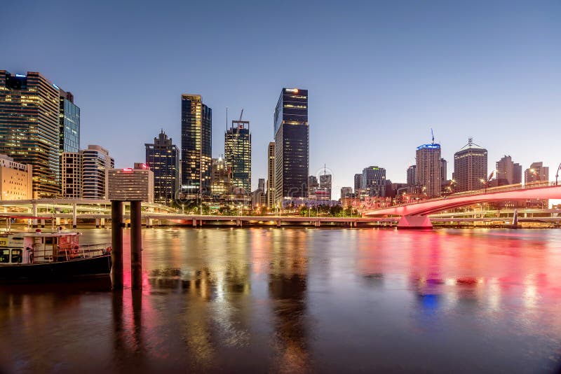 View of Brisbane over the river at sundown, Australia stock image
